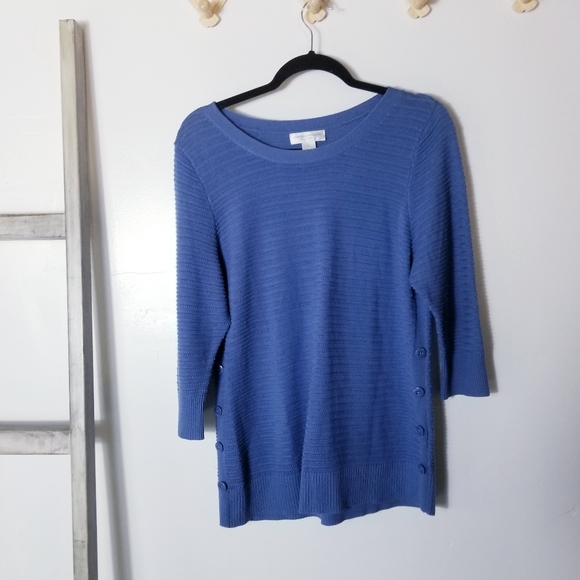 CHRISTOPHER & BANKS PETITE BLUE SWEATER SIZE PL WITH BUTTONS DOWN SIDES - Picture 1 of 12